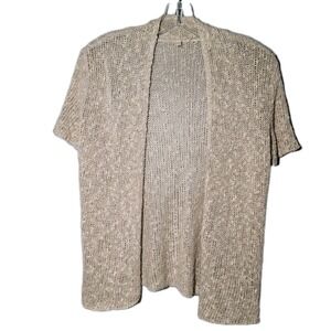 Eileen Fisher Small Sweater Womens Beige Open Knit Linen Blend Short Sleeve